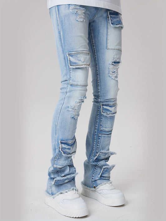 Extra Long Slim Ripped Jeans Herren – Hellblau - Street Wear United