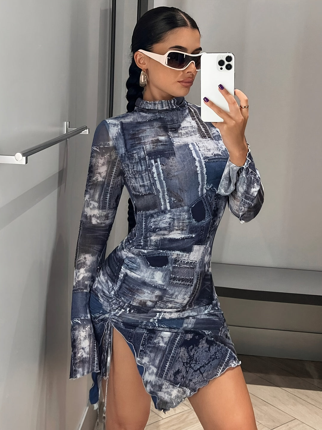 Flickmuster Bodycon Kleid