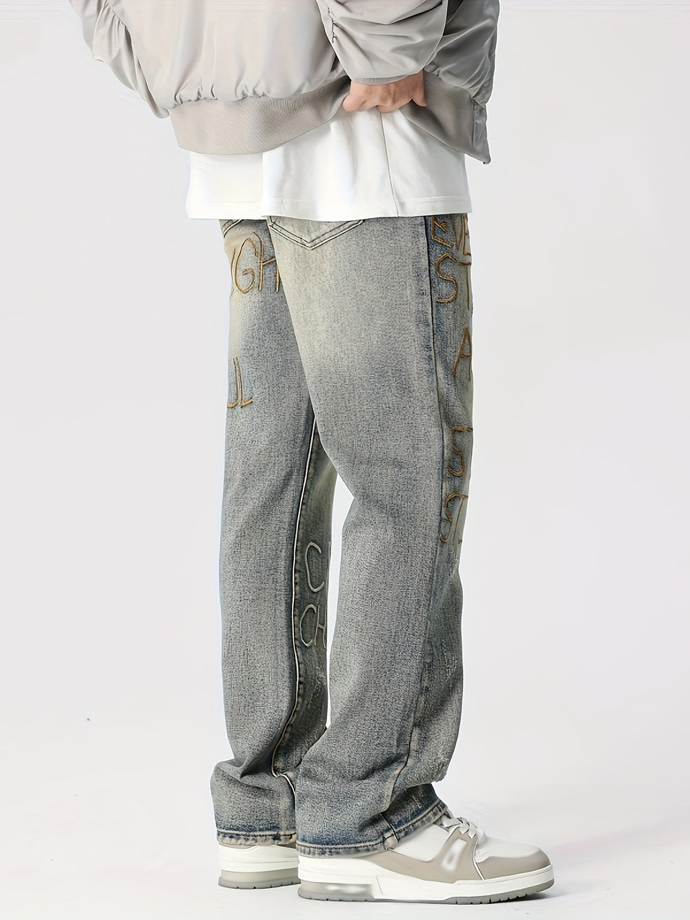 Bestickte Druck-Denimhose - Street Wear United