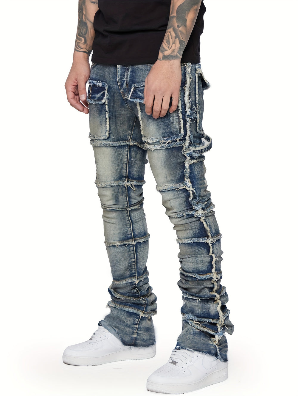 Patched Cargo Denim Hosen - Street Wear United