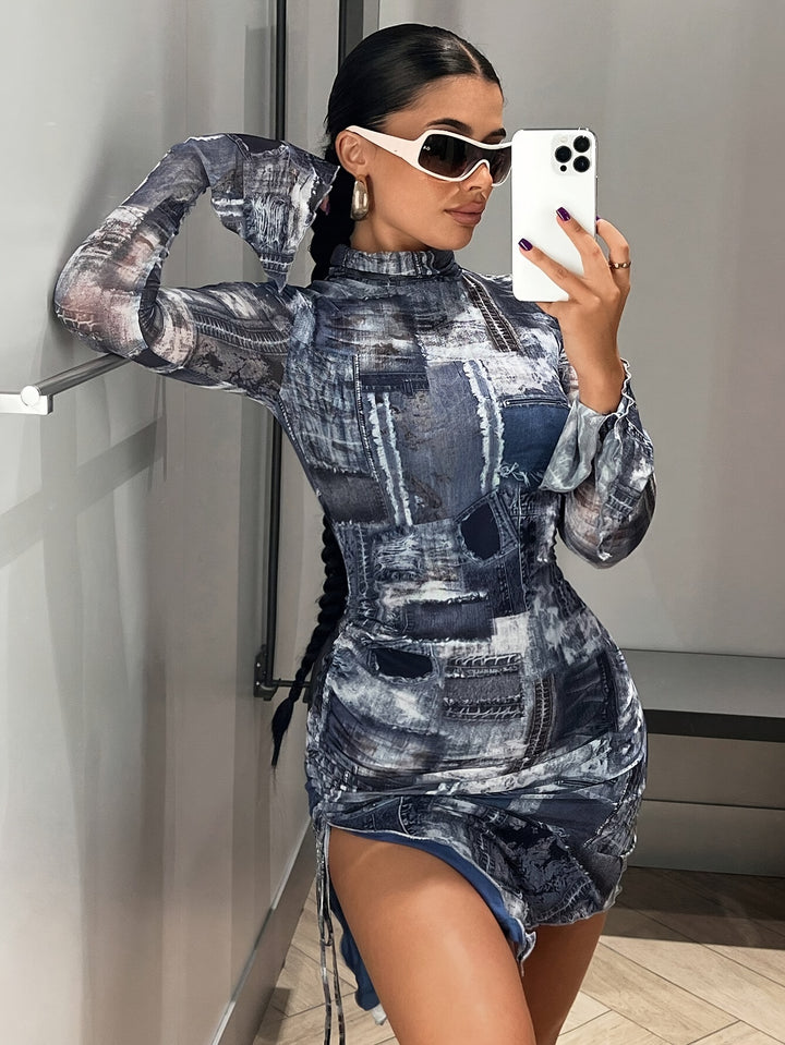 Flickmuster Bodycon Kleid