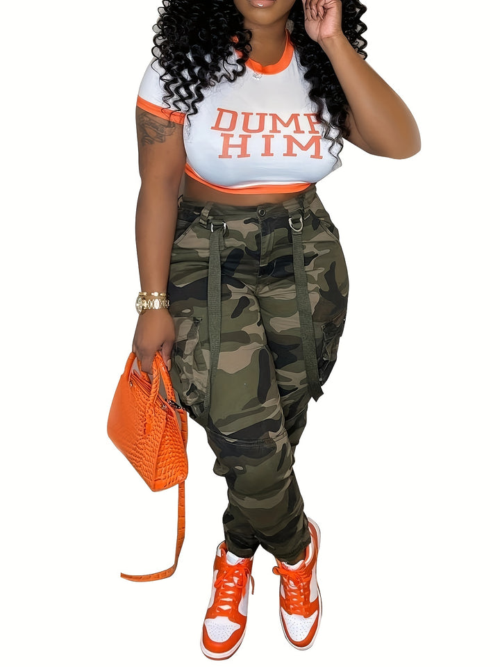 Hohe Taille Hosen Camouflage Cargo Hosen