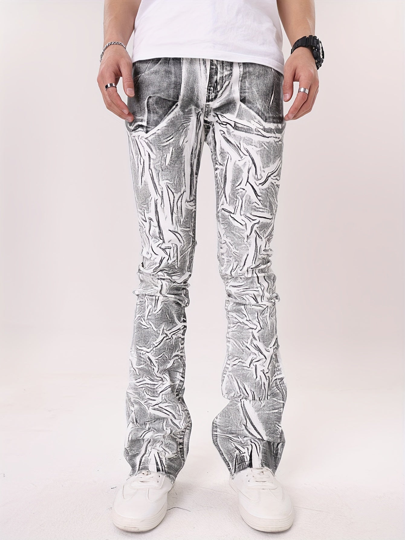 Extra Long Slim Jeans Herren – Weiss mit Print