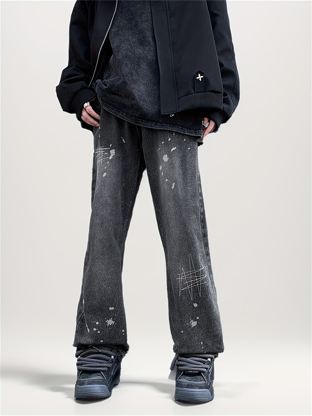 Bestickte Spritzer Jeans - Street Wear United