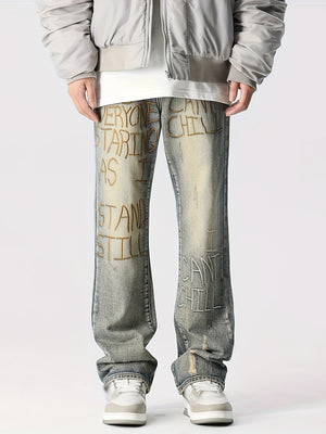 Bestickte Druck-Denimhose